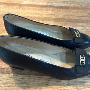 Vintage Etienne Aigner Black Leather Fiesta Women's Ribbon Bow Pumps Classic 7M